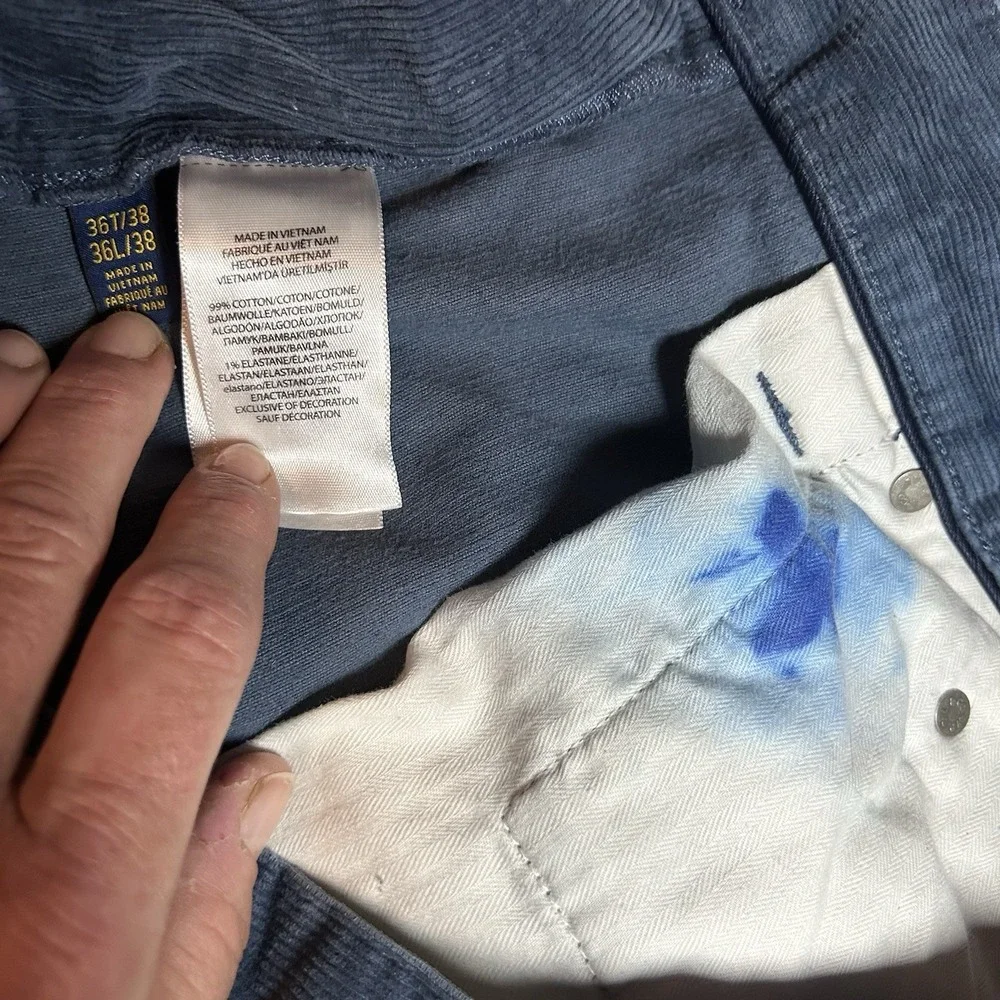 Polo Ralph Lauren Blue Corduroy Pants Stretch Classic Fit Men's Size 36T/38